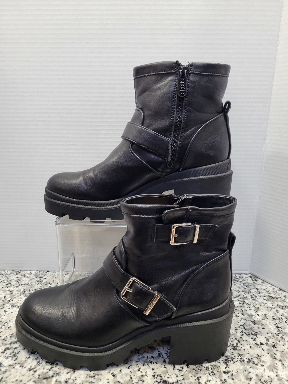 Circus by Sam Edelman Black Lug-Sole Ankle Boots with Buckle Straps